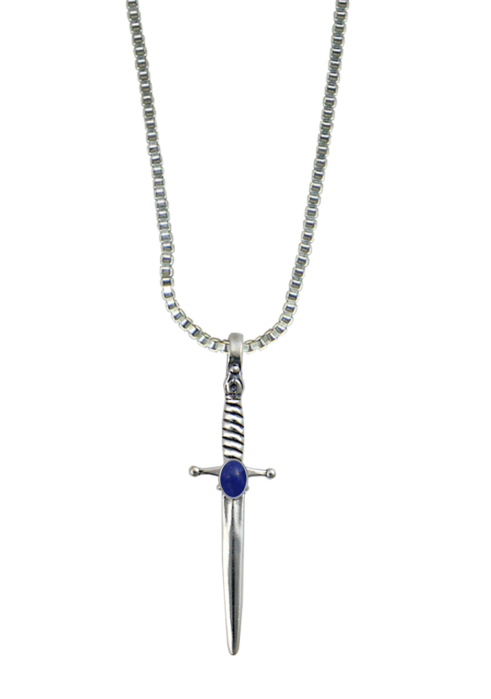 Sterling Silver Detailed French Sword Pendant With Lapis Lazuli